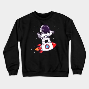 Cute Astronaut Lifting Dumbbell On Rocket Cartoon Crewneck Sweatshirt